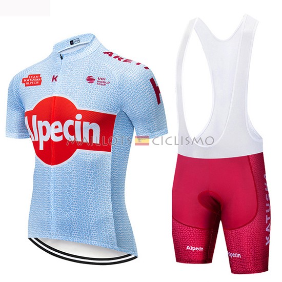 2019 Maillot Katusha Alpecin Tirantes Mangas Cortas Claro Azul Rojo